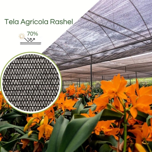 Tela para Sombreamento Preta 70% - para flores de cultivo delicado, secagem de fumo e carcinicultura.