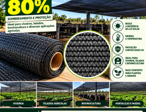 Tela Sombrite 80% Preta para Sombreamento- para Viveiros, Telados e Bovinocultura
