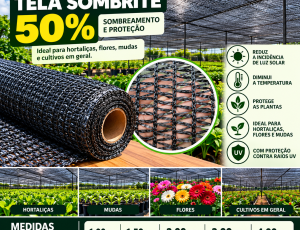 Tela Sombrite 50% Preta para Sombreamento para hortaliças, flores e mudas em geral