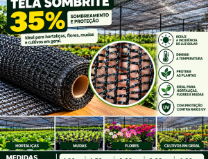 Tela Sombrite 35% Preta para Sombreamento - para hortaliças, flores e mudas em geral.