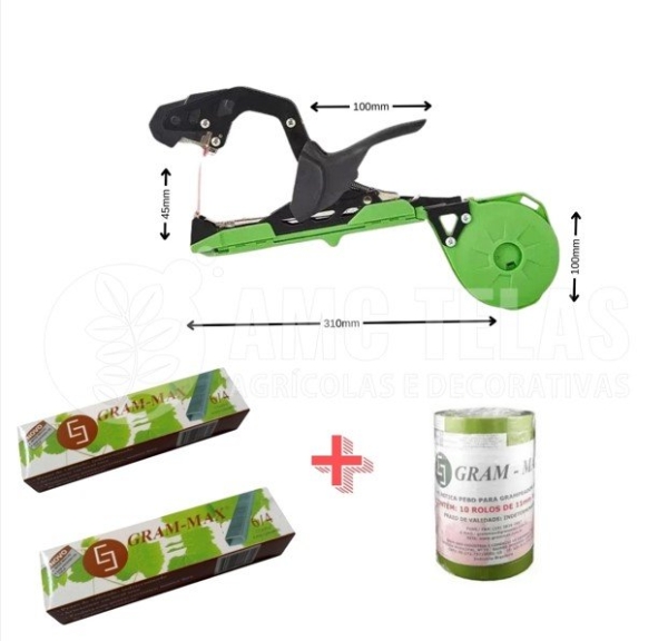 Kit Alceador Grampeador Uva Tomate Ramos Com Fita E Grampos