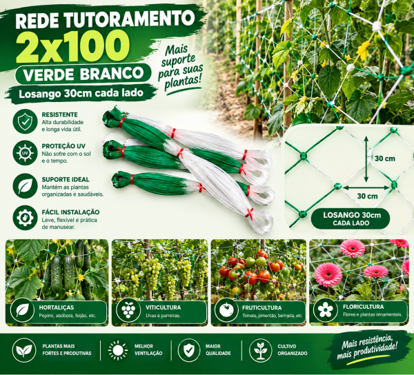 Rede Tutoramento De Planta  2x100m Pepino Verde e Branco
