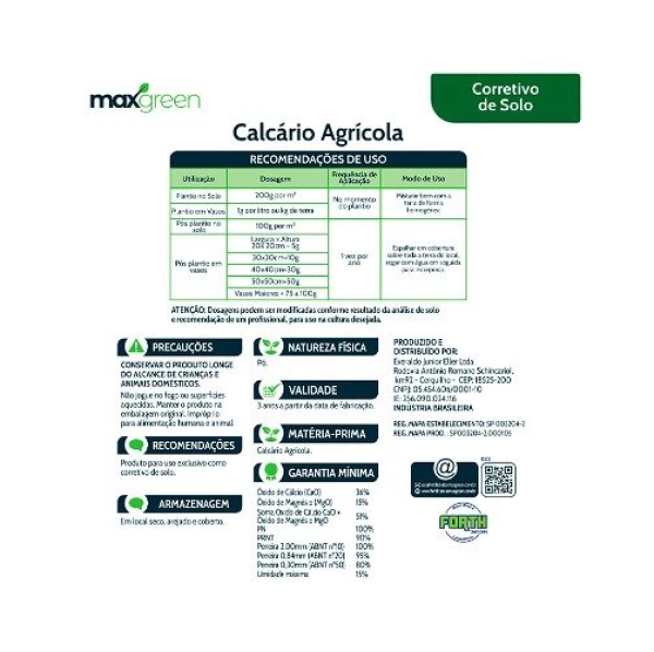 Calcário Dolomítico Forth Maxgreen Corretivo de Solo 1 kg