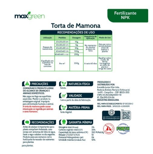 Fertilizante Forth Maxgreen Torta de Mamona para Jardim 1 kg