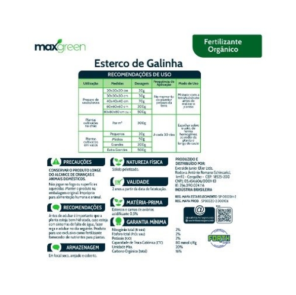 Fertilizante Forth Maxgreen Esterco de Galinha 500g