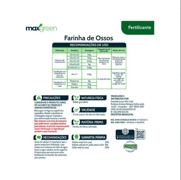 Fertilizante Forth Maxgreen Farinha de Ossos 1 kg