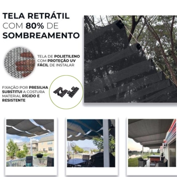 Tela Retrátil para Quintal Preta 80% Sombreamento