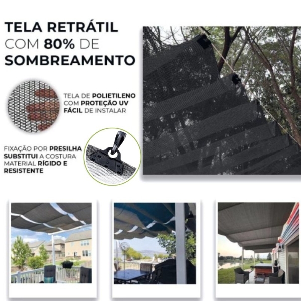 Tela Retrátil para Quintal Preta 80% Sombreamento