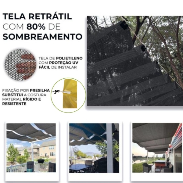 Tela Retrátil para Quintal Preta 80% Sombreamento