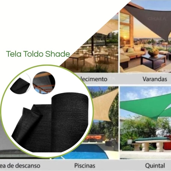 Tela Shade 90% Sombreamento Preto Reforçada - Cobertura Garagem Pergolado Piscina Área Externa M2