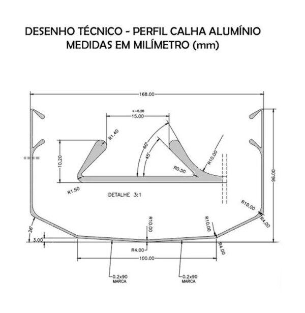Perfil Calha  Alumínio - 6 Metros
