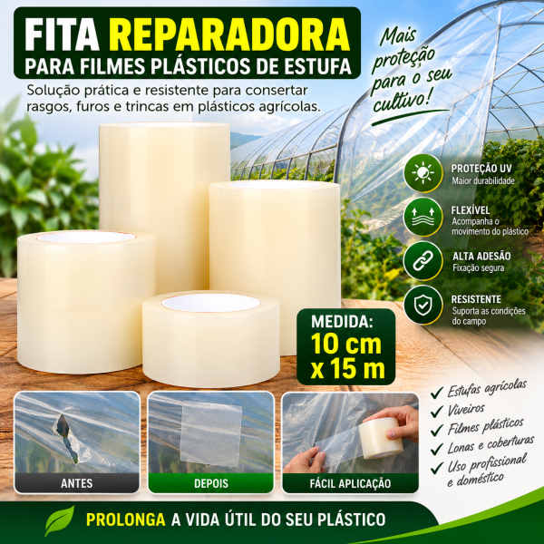 Fita Adesiva Reparadora Filme Plástico Estufa 10cmx15m