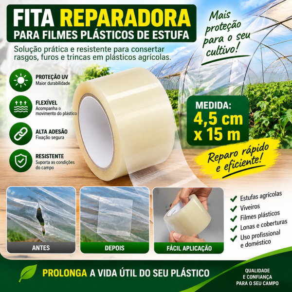 Fita Adesiva Reparadora Filme Plástico Estufa 14cmx10m