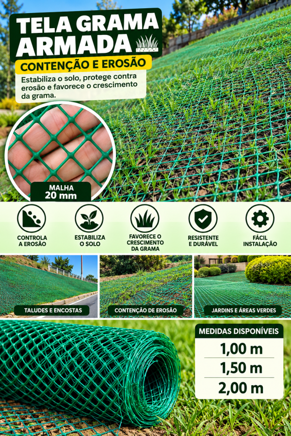 Tela Grama Armada Controle Erosão EB4 Verde 